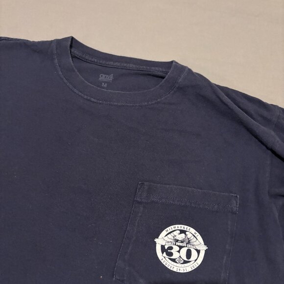 Harley Davidson T Shirt Medium Navy Blue Skull Pocket Y2K Biker Owners Group - Picture 2 of 6